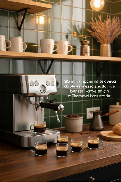 Vienev Set of 6 Glass Espresso Cups with Colorful Handles and Good Morning Written on Them - 95 ml