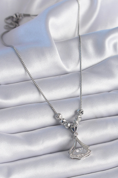 Skygo 316L Steel Chain Silver Color Gingko Leaf Model Zircon Stone Detail Women's Necklace - Tj-Bko9351