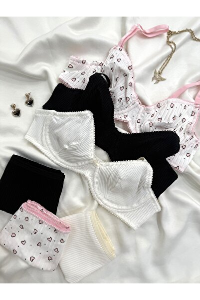 İNKO İÇ GİYİM 3 Colorful Underwire Patterned Cotton Bra Set