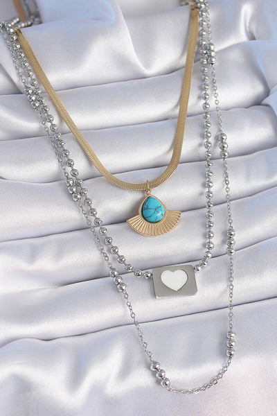 Skygo 316L Steel Mix Color 3 Chains Drop Medallion Figure Long Women Necklace - Tj-Bko9402