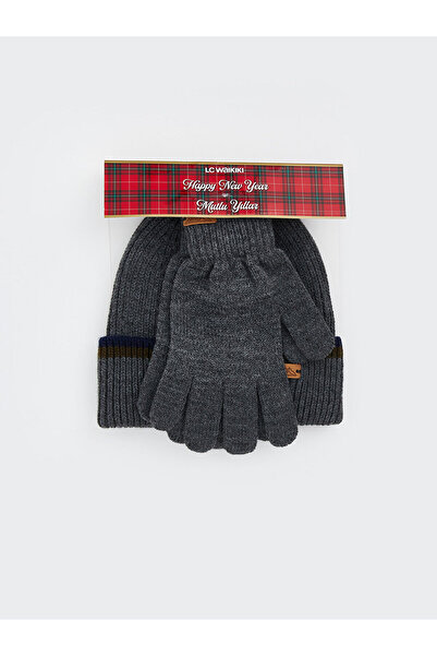 LC Waikiki New Year Themed Men's Beanie and Gloves Set (W5)