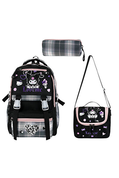 QİELL Kaliteli Ekose Kumaş İlkokul Kız Çantası Kuromili Termal Beslenmeli ve ...