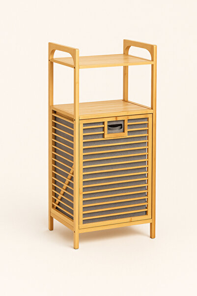 Mirilliahome Bambudan Çok Amaçlı Sepetli Çamaşır Sepeti & Raf | 2 Katlı Banyo...