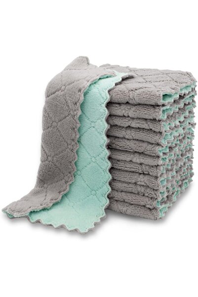 zola Set de 10 lavete din microfibră, Zola, uscare rapidă, 25x25 cm, gri/verde