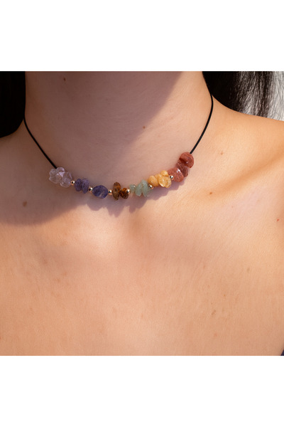 Femenino Doğal Taşlı 7 Çakra Kolye – Akik, Sitrin, K. Kuvars, Lapis, Aventuri...