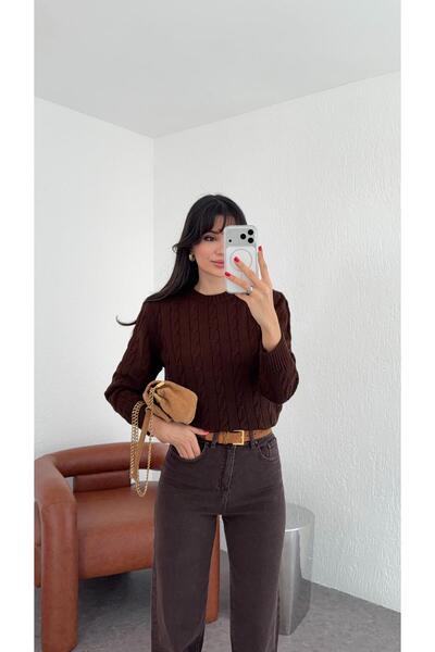 HAZELANNA سترة محبوكة باللون البني المر