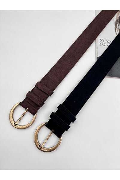 Mynoa Set de 2/Curea din piele intoarsa cu catarama rotunda, curea pentru fem...