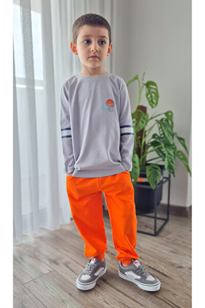 My Baby's World Basketball Orange-Grey Back Printed Transitional Boys Tracksuit Set (2-9 Years)