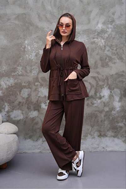 Elaxi طقم مودال مكون من قطعتين بتفاصيل جيب مطاطي عند الخصر وسحاب