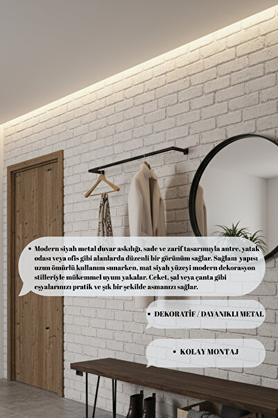 Grandmix Modern Metal Duvara Monte Elbise Askılığı Yer Kaplamayn Dekoratif Duvar Askısı 100x25 cm
