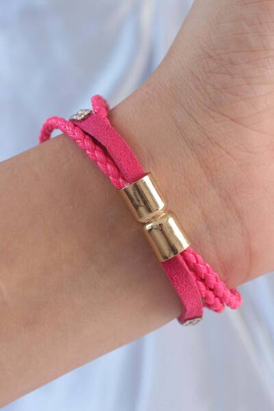 Skygo Pink Color Zircon Stone Leather Multiple Bracelet - Tj-Bb6350