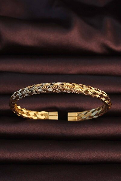 Skygo 316L Steel Gold Color Thick Flat Knitted Model Men's Bracelet - Tj-Eb3674