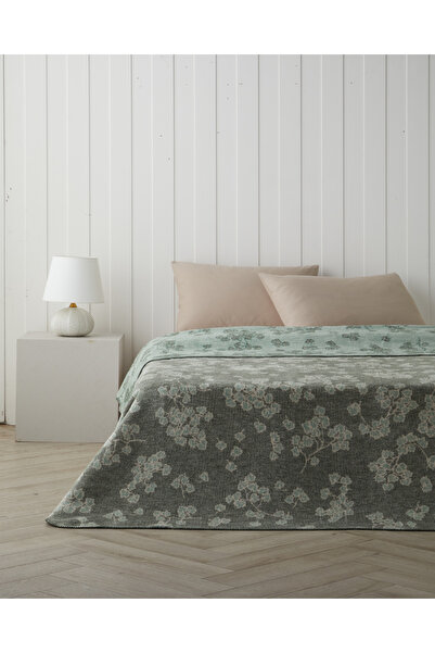 English Home Retro Leaf Pamuklu Tek Kişilik Battaniye 150x200 cm Haki