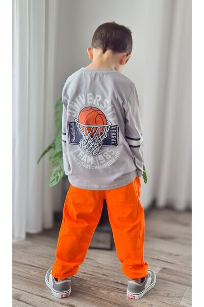 My Baby's World Basketball Orange-Grey Back Printed Transitional Boys Tracksuit Set (2-9 Years)