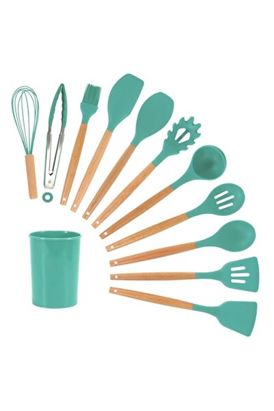 Deliny Σετ μαγειρικών σκευών σιλικόνης 12 τεμαχίων με λαβές Μπαμπού , σκούρο ...