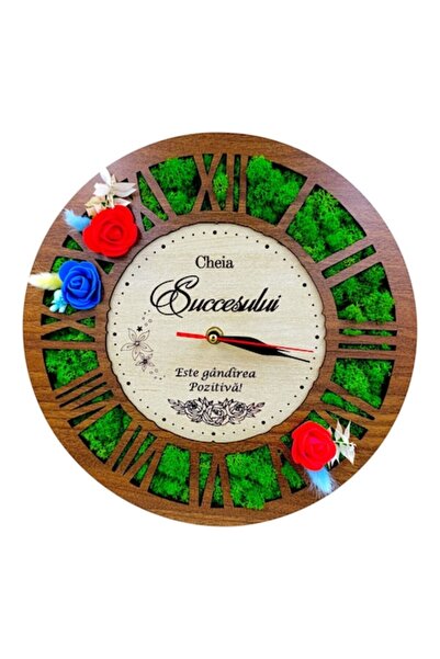 OEM Wall clock decorated with lichens, personalized with message for Teachers/Family/Friends, 30cm, waln