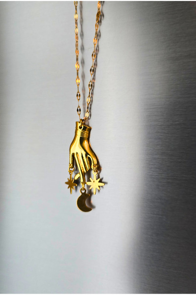 Moon Hand Charm / Ay El Altın rengi çelik kolye ay yıldız kese hediyeli