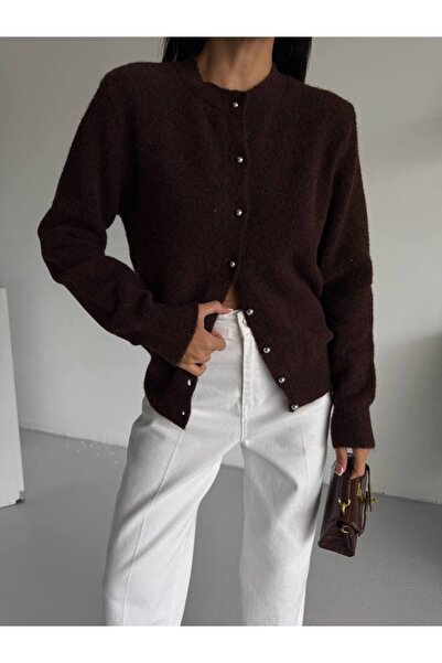 vuvutasarım New Season Daily Wear Button Detailed Textured Women's Knitwear Cardigan 52121007