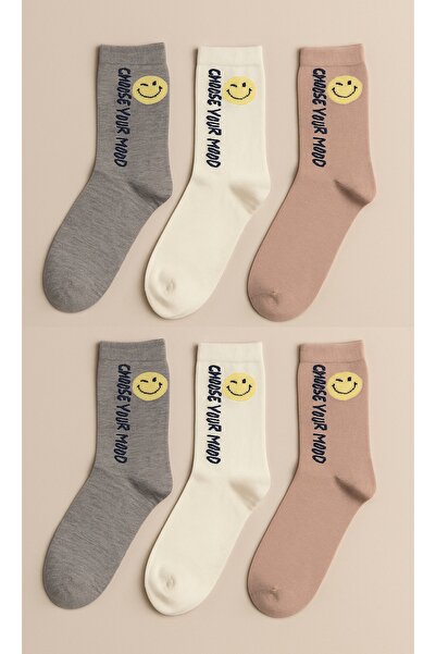 shefox 6 أزواج من الجوارب القطنية الفاخرة للنساء بنمط إيموجي