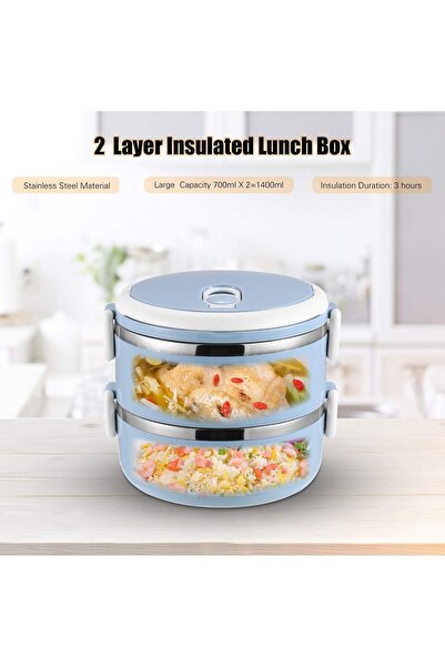Generic Double-Layer Insulated Portable Stainless Steel Lunch Box, Leak-Resistant & Stackable (Blue)
