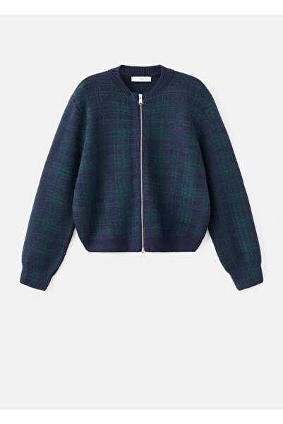 MANGO Woman Kareli fermuarlı hırka