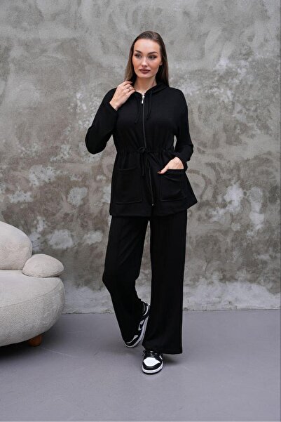 Elaxi طقم مودال مكون من قطعتين بتفاصيل جيب مطاطي عند الخصر وسحاب