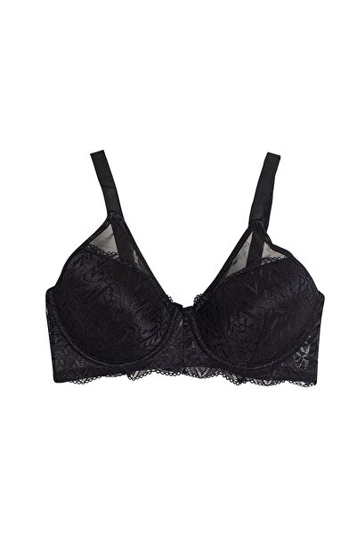 Cansoy حمالة صدر سوداء من التول والدانتيل على شكل حرف C