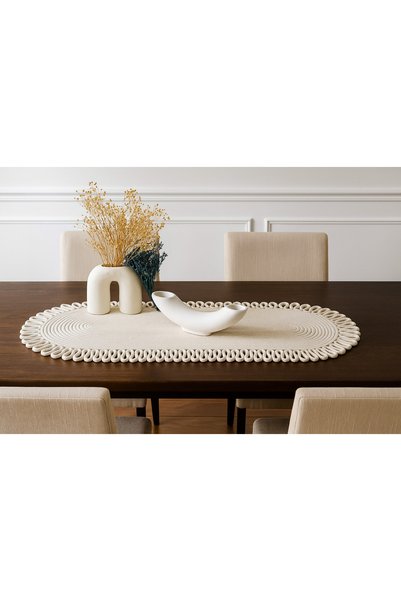 odiyo Natural Jute, Patterned, Cream-Colored Wicker, American Style, Table, Coffee Table Cover Runner. 30X70