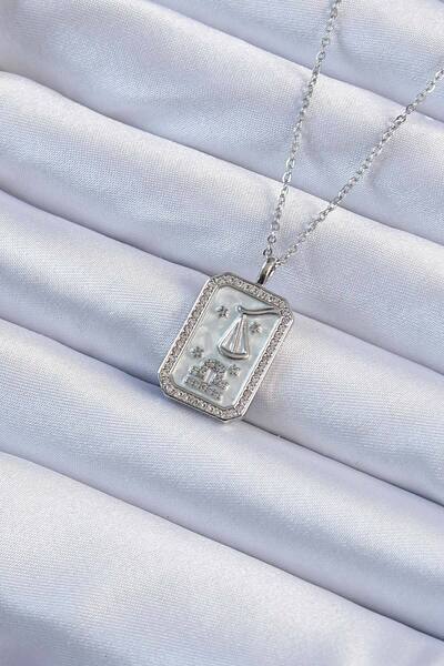 Skygo 316L Steel Chain Silver Color Zircon Stone Framed Tarot Necklace - Tj-Bko9234