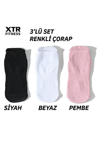 XTR Fitness Professional Non-Slip Sole Short Socks Set of 3 for Yoga and Pilates