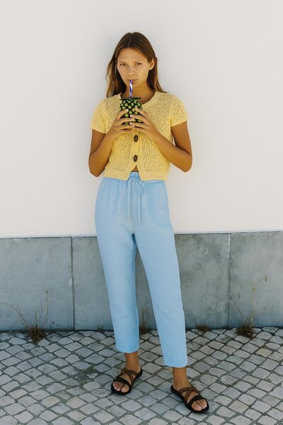 HAKKE High Waist Woven Muslin 100% Cotton Carrot Pants