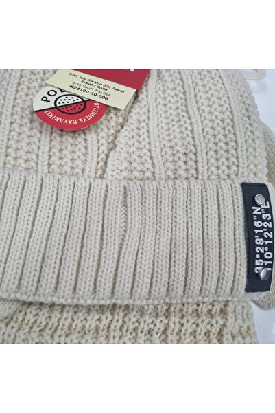 Uğur bebe Kitti 9-15 Years Old Ecru Fleece-Lined Hat Scarf Gloves 3-Piece Winter Set – Soft, Warm, and Stylish