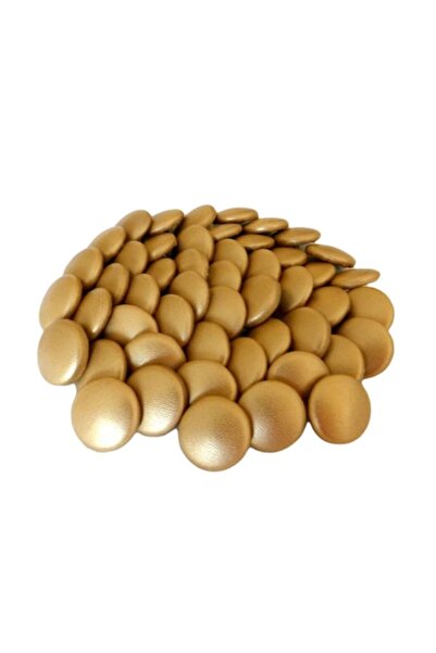 Eom Set of 50 round metal shank buttons covered in gold faux leather, size 32