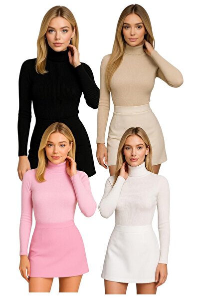 durustyle Boğazlı Kazak 4’lü Paket kışlık Kurtarıcı Parça Pamuklu Balıkçı Yak...