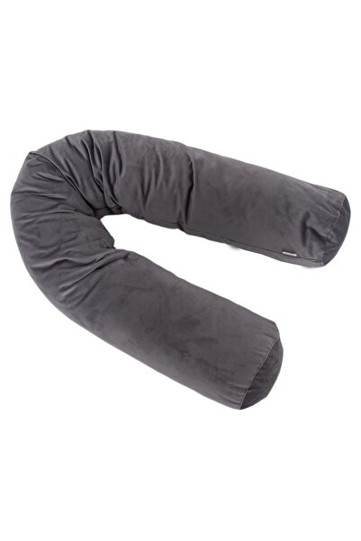 OEM Velvet cylinder pillow, plain gray, removable cover 200x20 cm