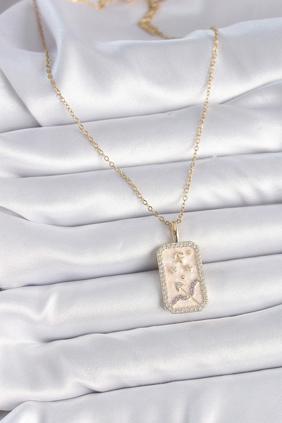Skygo 316L Steel Gold Color Chain Sagittarius Zodiac Sign Zircon Stone Women's Necklace - Tj-Bko9464