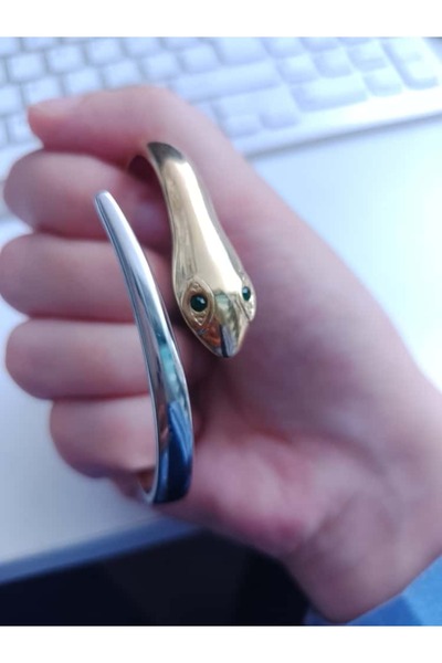stainless steell Gold- Si̇lver Yilanli Kelepçe Bi̇lekli̇k