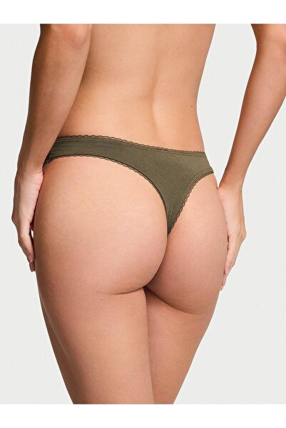 Victoria's Secret Lace Stretchy Cotton Deep Leg Cut Scoop Thong