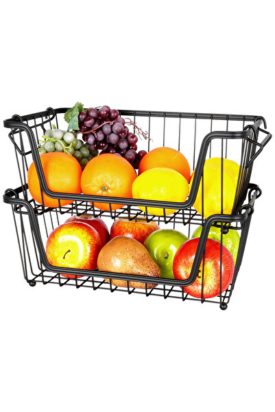 Other Koszyk na owoce i warzywa metalowy czarny loft zestaw 2 szt. 32x20x13,5 cm