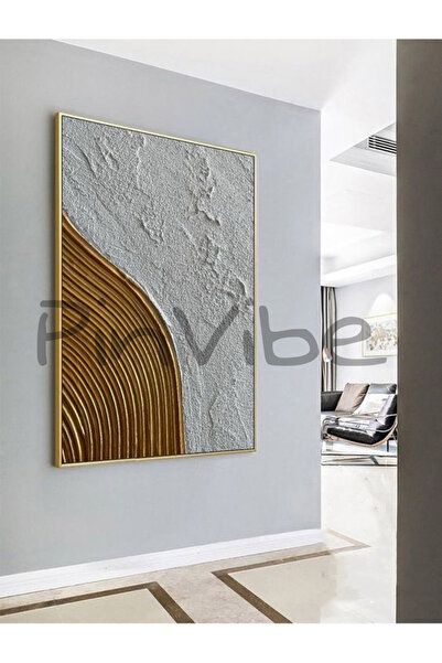 Home Pinvibe El Yapımı Altın Varaklı Kırık Beyaz Rölyef Kabartmalı Modern Tablo(Çerçevesiz Asma Aparatlı)