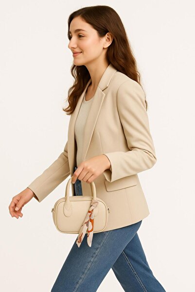 Global Şal Detaylı Mini Krem El ve Omuz Çantası – Trend Kombin Tamamlayıcısı