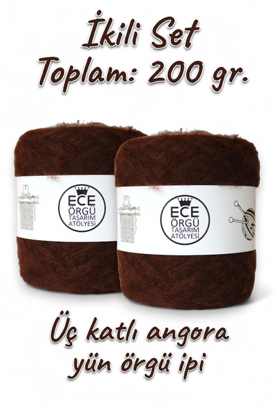 Ece Örgü Tasarım Atölyesi Chestnut, acı kahverengi, 3 katlı angora yün örgü i...