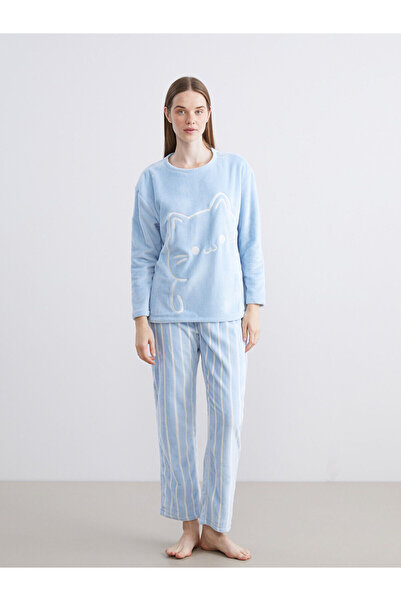 LC Waikiki Cat Embroidered Plush Women's Pajamas