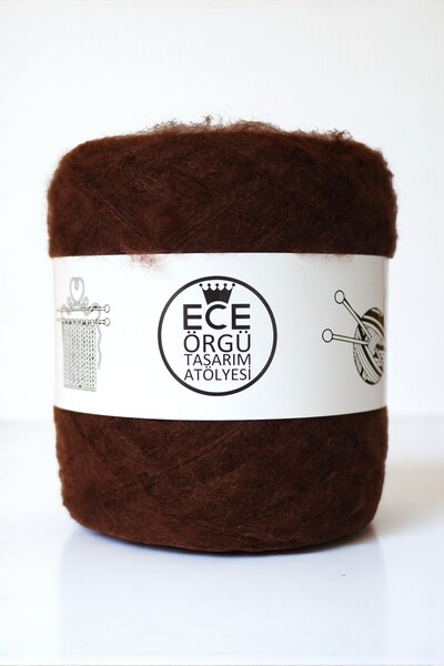 Ece Örgü Tasarım Atölyesi Chestnut, acı kahverengi, 3 katlı angora yün örgü ipi (500 gr.)