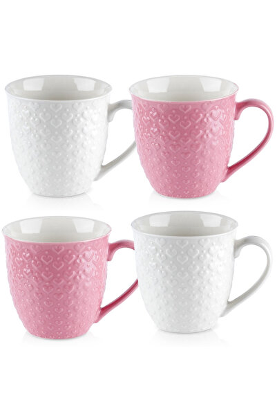 Other Set de 4 căni ceramice roz-albe, 580 ml
