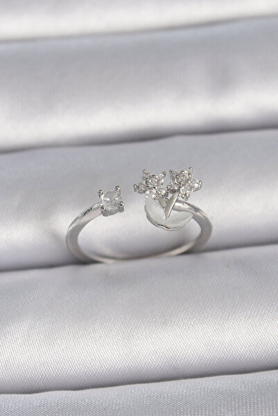 Skygo خاتم نسائي نحاسي فضي اللون قابل للتعديل من حجر الزركون موديل نجمة - TJ-...