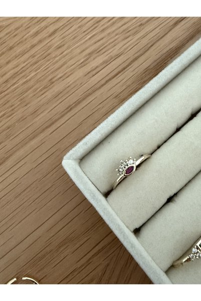STOLIA Pink Zircon Stone Tarnish-Free Steel Gold Eye Detail Ring