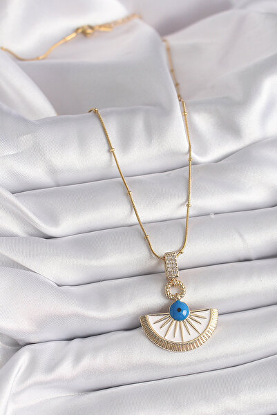 Skygo 316L Steel Gold Color Chain Zircon Stone Detailed Evil Eye Bead Eye Model Women's Necklace - Tj-Bko9474