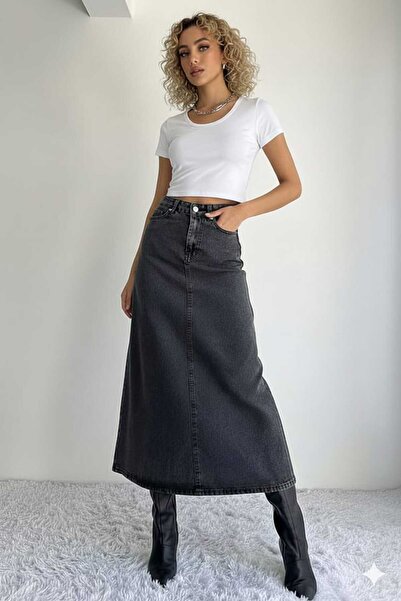 Lores Giyim Kadın Maxi Boy Denim Etek