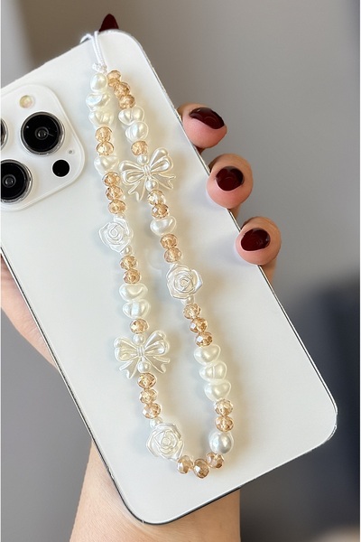 MİRAZ TASARIM حزام هاتف مزين بفيونكة/زهرة من الكريستال الزجاجي واللؤلؤ